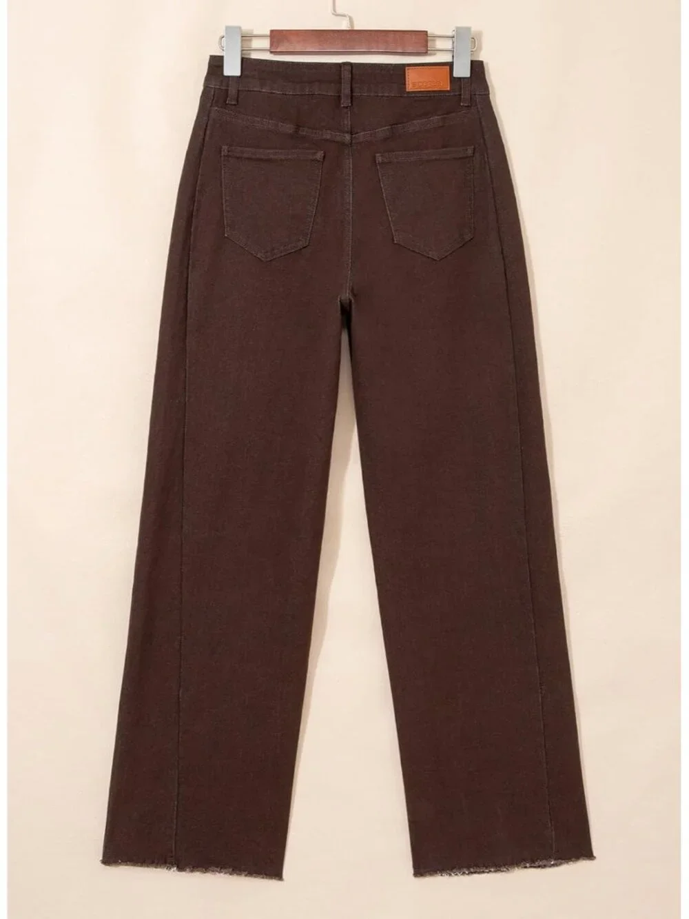 〽️ Women Coffee High Waist Wide Leg Jeans Stretch Raw Hem Denim Zimbaplatinum